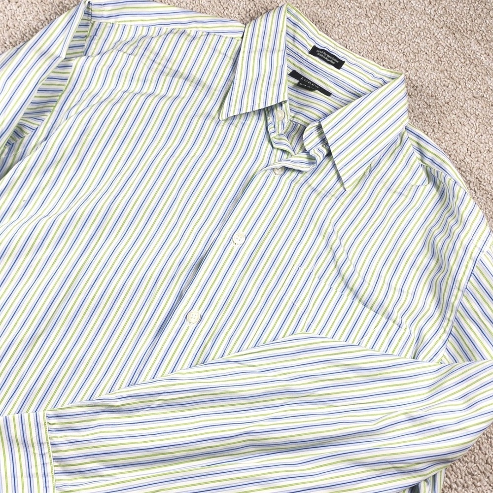 J.Crew Button Down Shirt Medium Striped 100% Cotton Classic Fit Blue Green White
